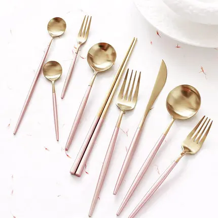 European Creative Stainless Steel Rose Gold Steak Cutlery Western Cutlery Set Home Sweet Fork Spoon 9p'c's