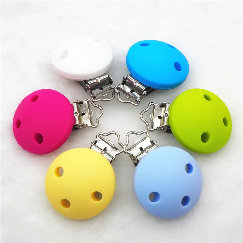 Chenkai 10pcs BPA Free Silicone Round Clips DIY Baby Teether Pacifier Dummy Montessori Sensory Jewelry Holder Chain Toy Clips