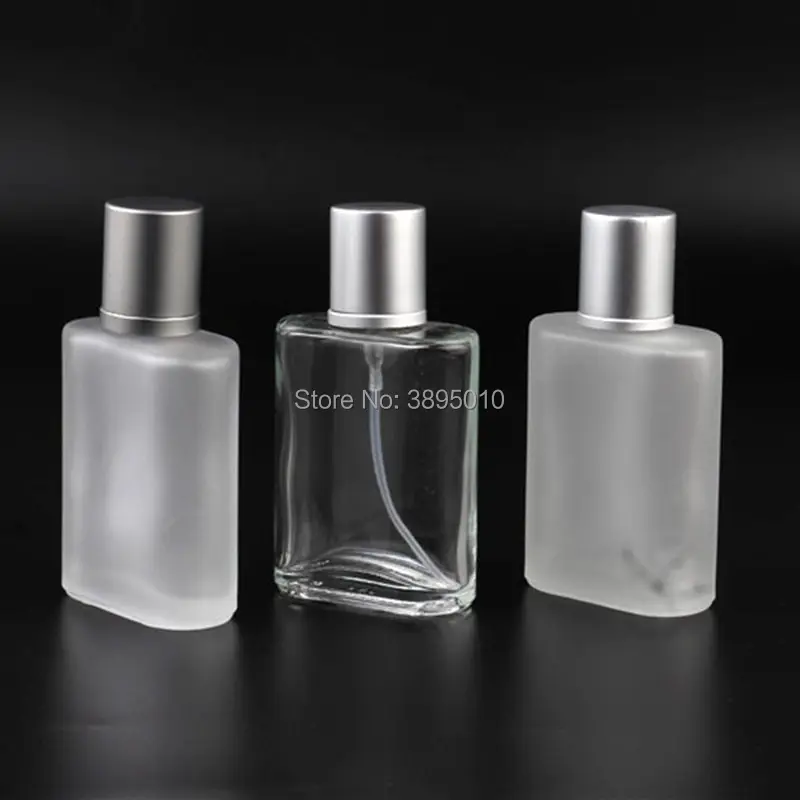 30ml Silver Gray Flat Style Frosted Semi Clear Glass Spray Perfume Bottle Refillable Portable Empty Glass Automizer F1149