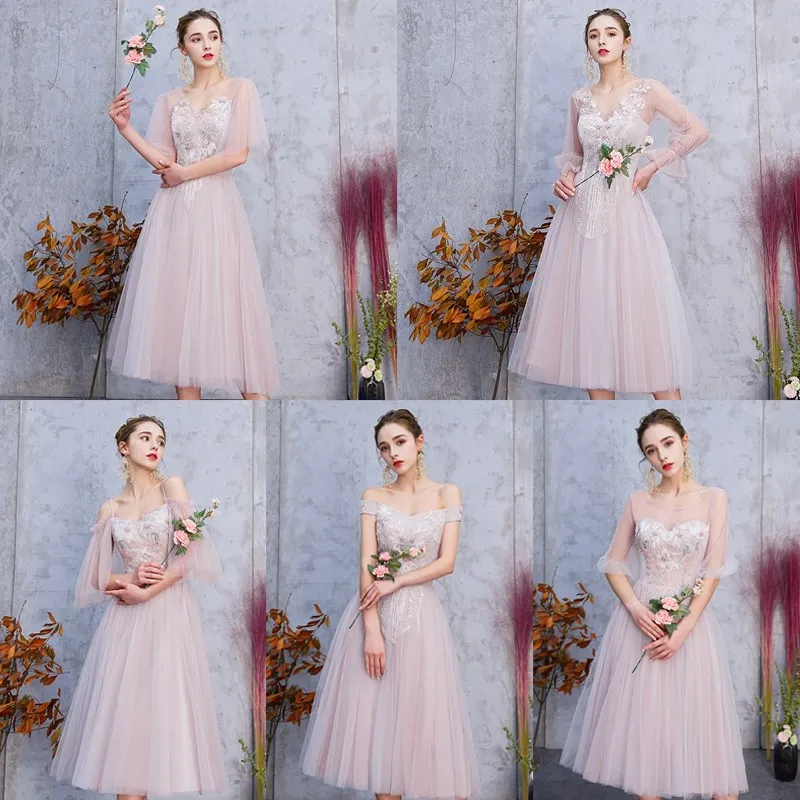 KBS093#Grey Pink party prom New Spring Summer Bridesmaid Dresses 2019 Mid-long Sister Group Graduation Dress short wholesale