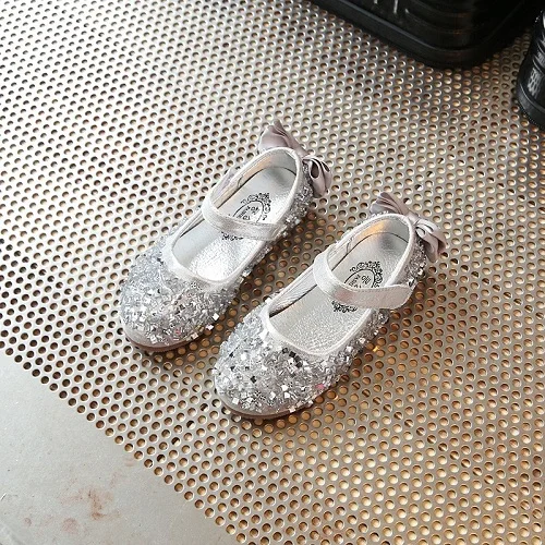 Fashion Girls Leather Shoes Sequins Glitter Shoes For Girls Spring Autum Children Princess Shoe Pink Silver Golden