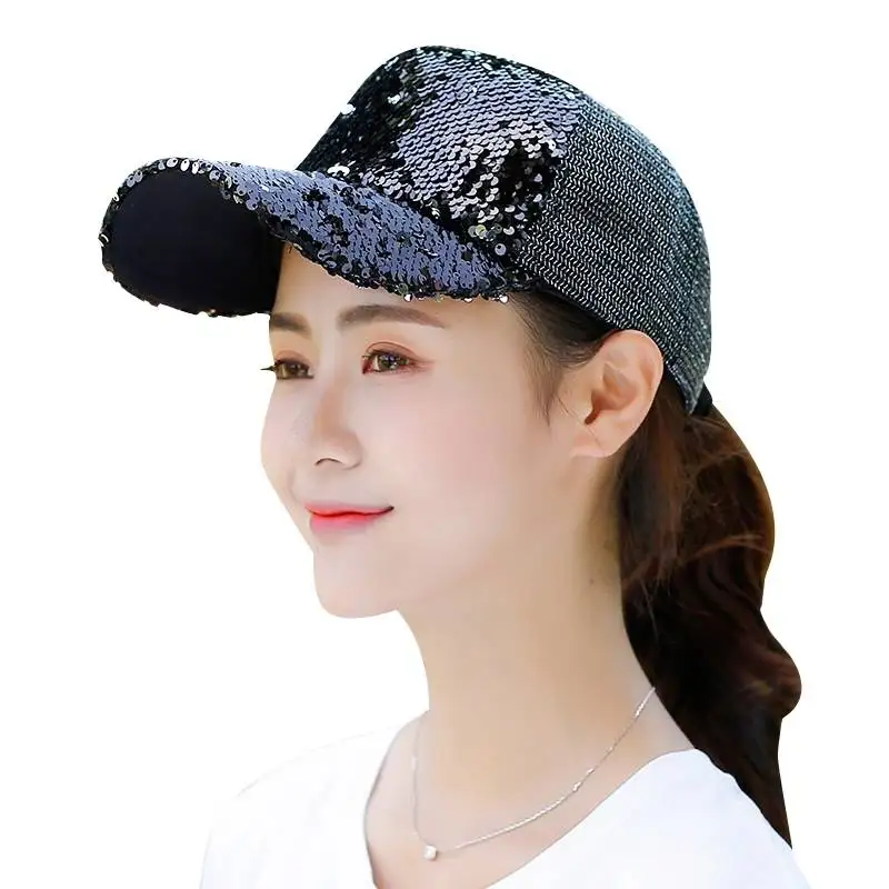 

Women`s Sequins Baseball Caps Sun Protect Party Shiny Cosplay Visor For Girls