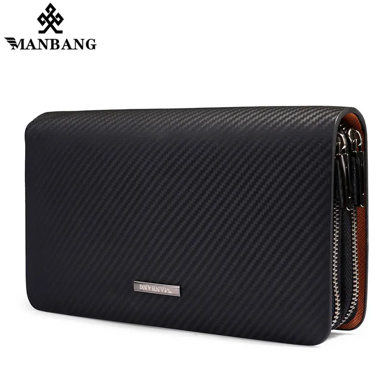 Long Mens Clutch Men Genuine Leather Clutch Bags Solid Zipper Designer Male Long Wallets Luxury Black Fashion Purse MBS8390