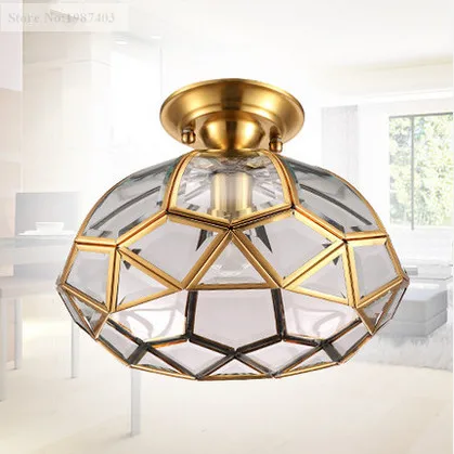 

European retro copper&crystal glass circular Ceiling lights Handwork indoor E27 LED lamp for porch&pavilion&stairs BRSXDD001