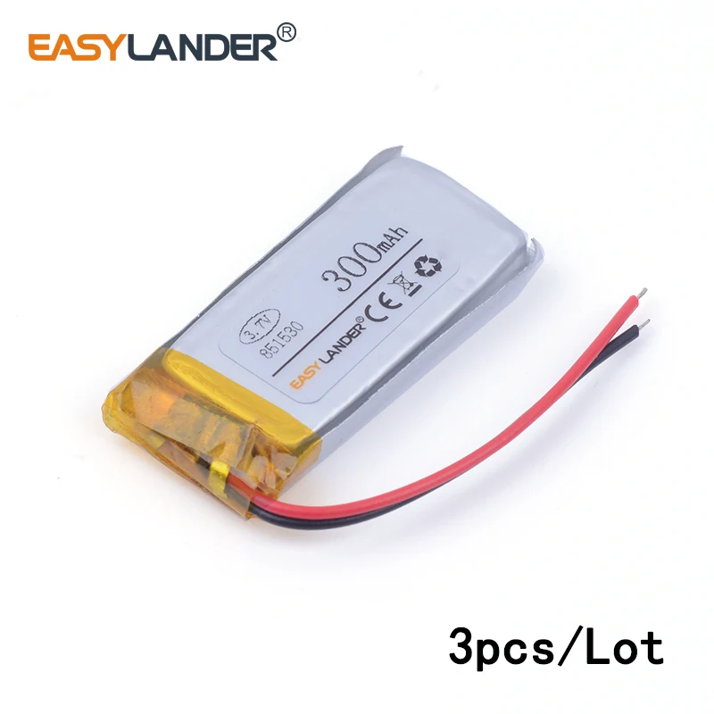 3pcs /Lot 300mAh 851530 3.7V Rechargeable Lithium Li-ion Polymer Battery for Toy Power Bank GPS mp3 cell phone speaker