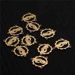 10PCS/lot Catholic Christian Stainless Steel Virgin Mary Charms For Jewelry Three Hole Connectors Making Accessories