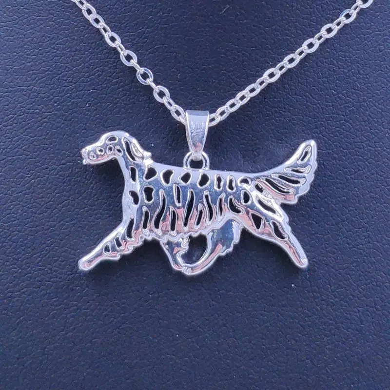 English Setter Dog Animal Pendant Necklace Gold Silver Plated Jewelry For Women Male Female Girls Ladies Punk Cute AKC N162