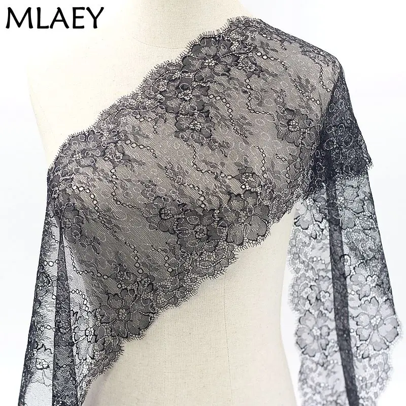 MLAEY 3.5yards Black +silver Lace Trim sewing accessories Eyelash Lace Ribbon For Dress wedding Party decoration 22cm wide