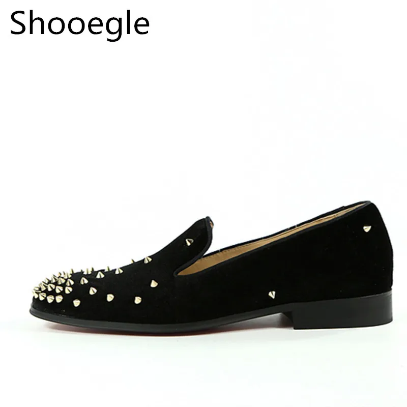 Black Velvet Casual Men Spike Studded Loafers Designer Flats Rivets Shoes Men Dress Shoes moccasin zapatos hombre