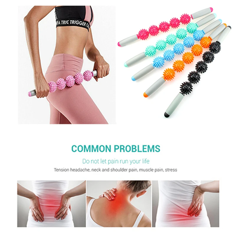 Massage Roller Stick Muscle Body Massage Relax Tool Muscle Roller Sticks With 5 Points Spiky Ball Release Pain Leg ,Neck & Back