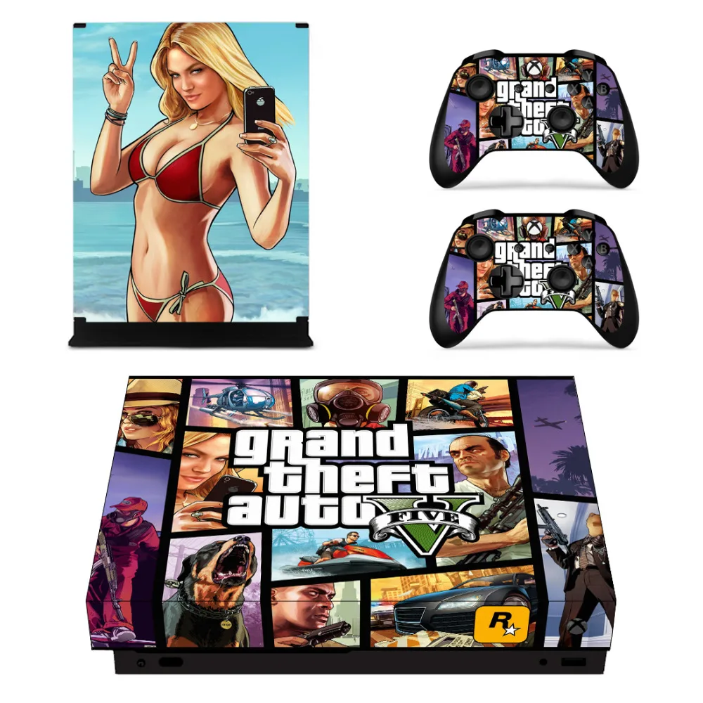 Grand Theft Auto V GTA 5 Skin Sticker Decal For Microsoft Xbox One X Console and 2 Controllers For Xbox One X Skin Sticker Vinyl