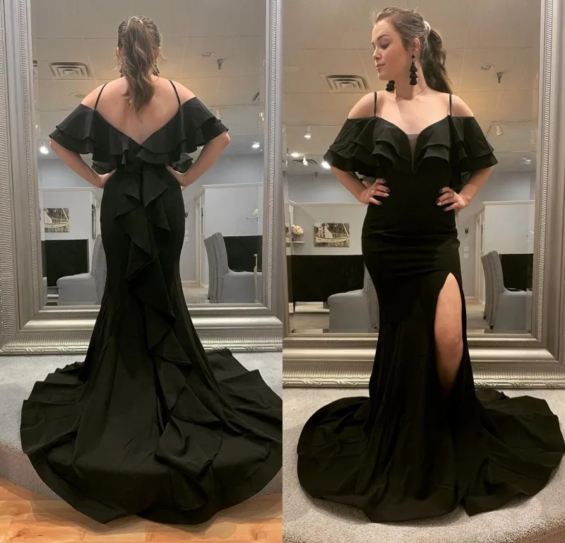 2019 novos vestidos de noite alças de espaguete lado split plus size sereia vestidos de baile feito sob encomenda vestido de ocasião especial