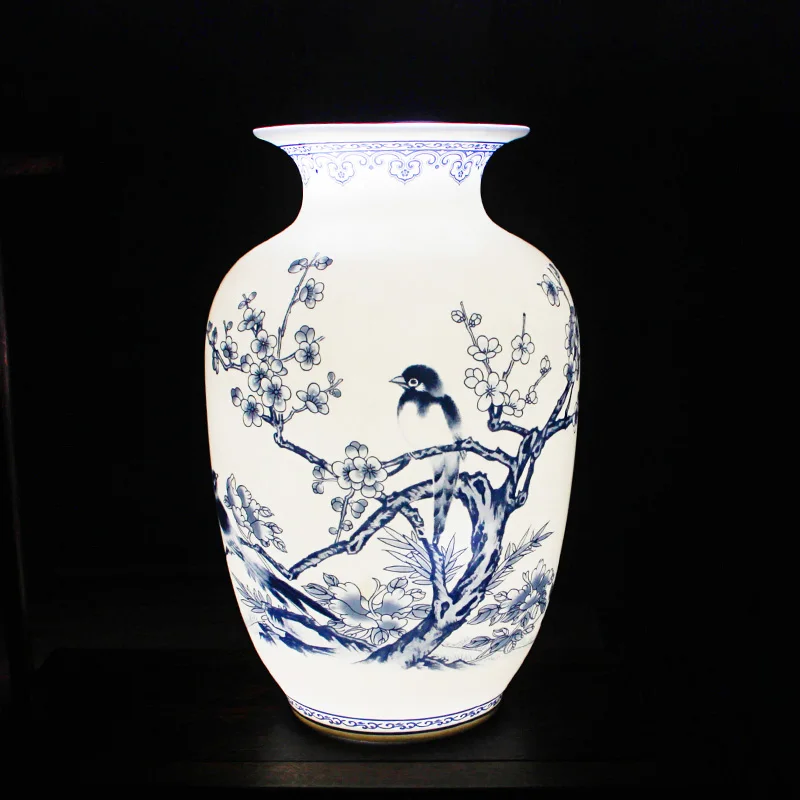 Jingdezhen blue and white Porcelain Vases Fine Bone China Vase Bird And Flowers Decorated High Quality Ceramic Vase image 3