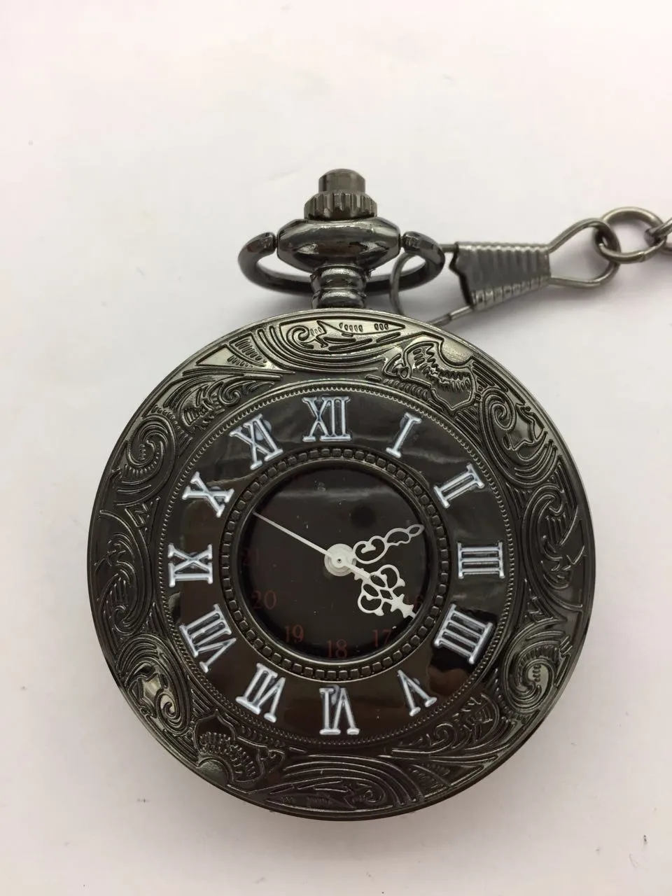 

Vintage black antique Roman numerals Hollow out men gift pocket watches FOB chain gift