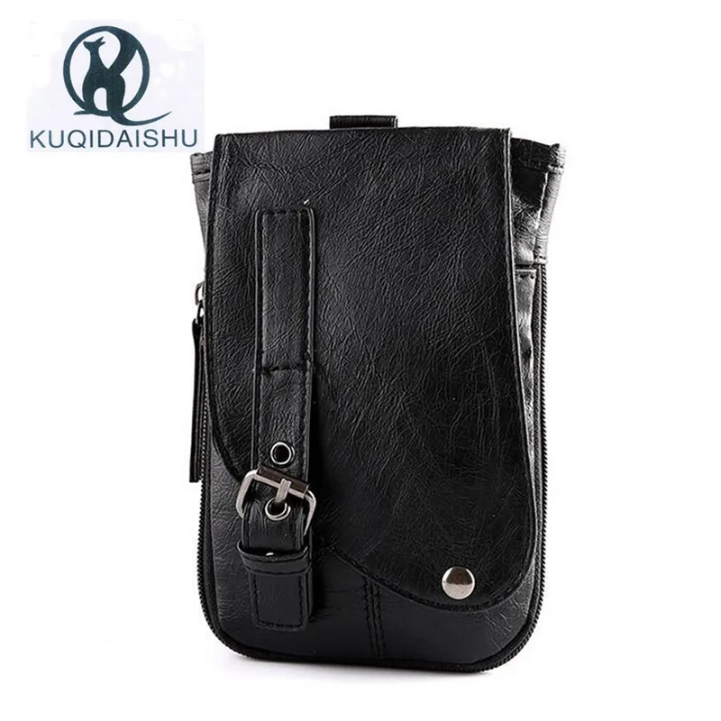 2023 New Mens Bag Men PU Leather Vintage Travel Bag Mobile Phone Smoke Case Cover Belt Hook Purse Crossbody Bags For Men