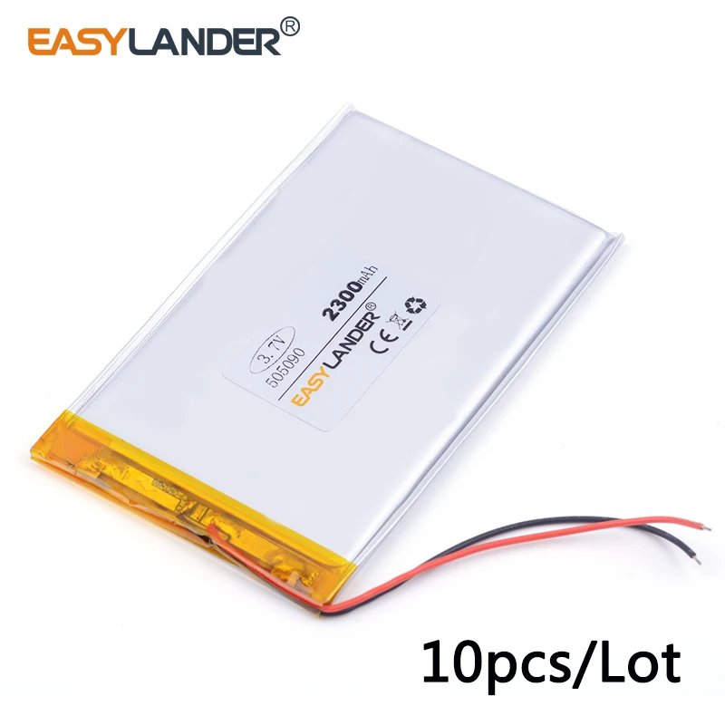 

10pcs/Lot 3.7v lithium Li ion polymer rechargeable battery 505090 2300mah With Protection Board For MP3 MP4 GPS Digital Products