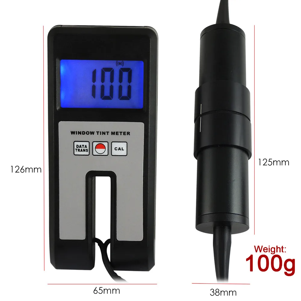 100% Range Glass Plastic Visual Light Transmission 18mm Thickness Continuous Measuring Digital Window Tint Meter with Sensor