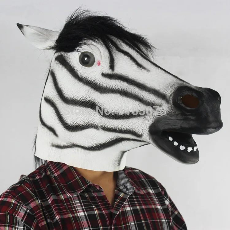 Zebra Head Mask Realistic Horse Latex Mask With Soft Horsehair Halloween Masquerade Full Face Animal Cosplay Party Costume Props