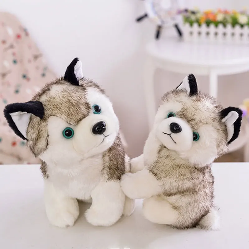 18-22 CM  Cute Stuff Plush Real Life Simulated Husky Dog Doll Action Figure Prop Souvenir Ornament Sofa Desk Car Decorations