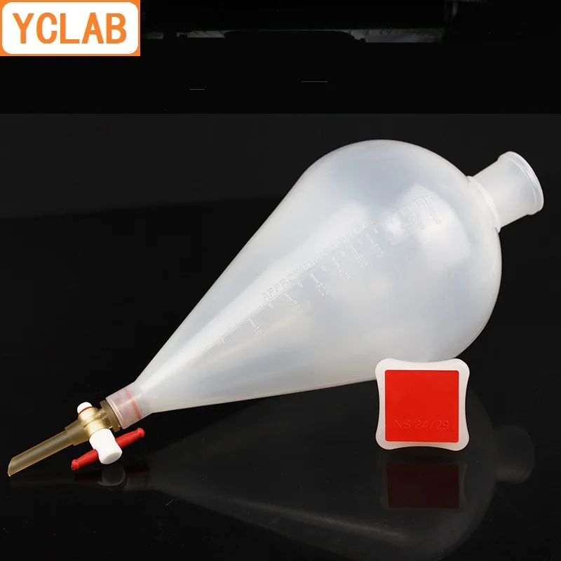 YCLAB 1000mL Seperatory Funnel Pear Shape PP Plastic 1L with PTFE Stopcock Polypropylene Polytetrafluoroethylene Labware