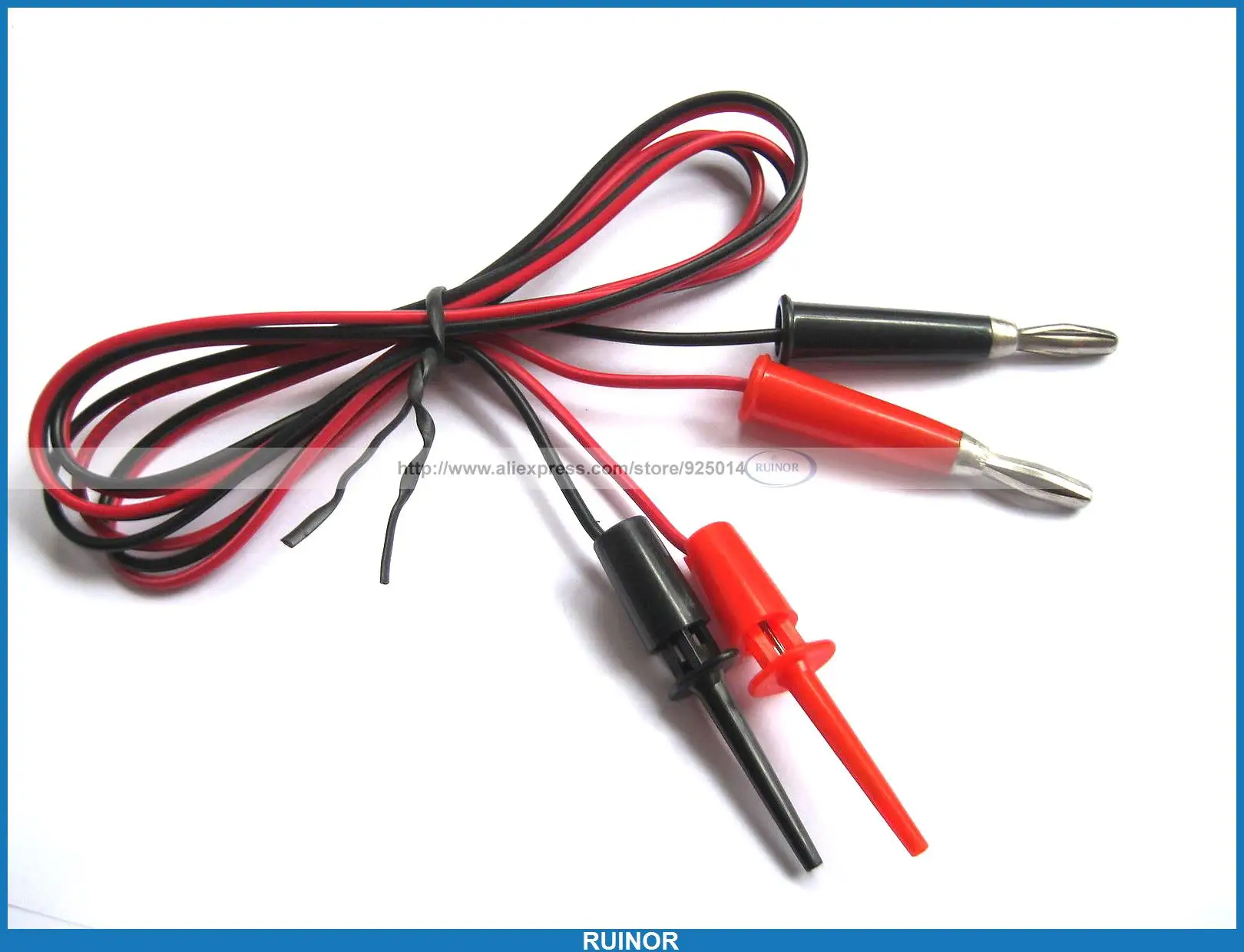 5 Set x  1M 100cm Red Black Test Cable Small Test Clip hook connector to Nickel Banana Plug Cable