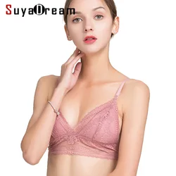 SuyaDream Women Lace Bra 100%Real Silk Lining Thin Padded 3/4 Cup Bras For Girl Every Bra Underwear New Black White