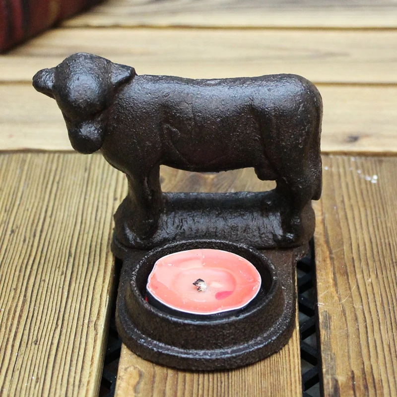 

Retro Cow Cast Iron Tealight Candle Holder European Farm House Accents Handmade Home Tabletop Decor Metal Animal Figurines