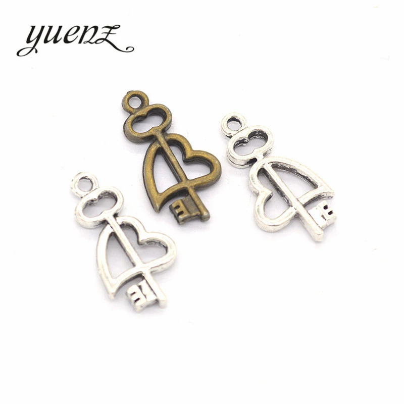 YuenZ 10 pcs Antique silver color key Charms Pendants For Necklace Bracelet Jewelry Making DIY Handmade 24*12mm O205