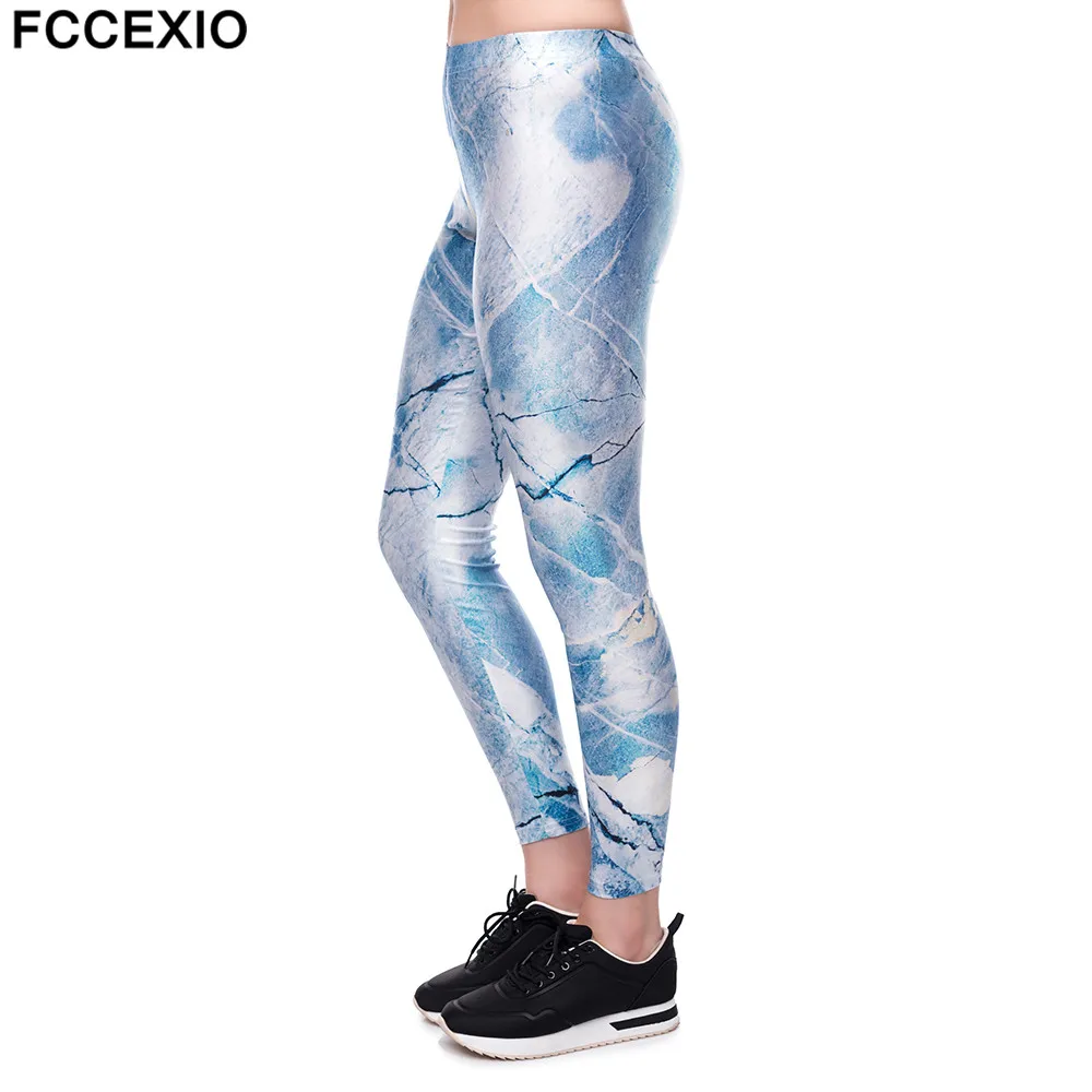 

FCCEXIO New Arrival Women Fitness Leggings Marble Blue Printed Punk Pants Sexy Slim Woman Workout High Waist Push up Leggings