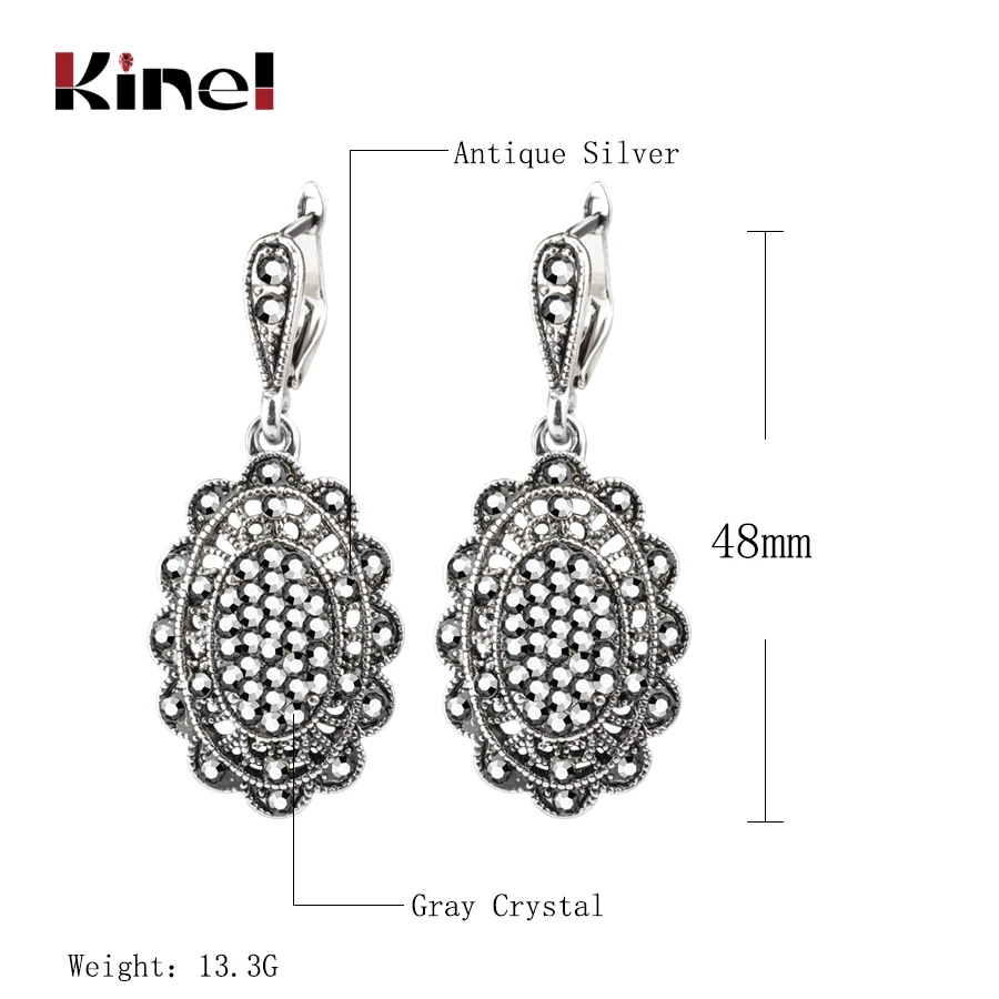 Kinel Hot Gray Crystal Drop Earrings Fashion Jewelry For Women Silver Color Hollow Petals Vintage Wedding Jewelry Wholesale