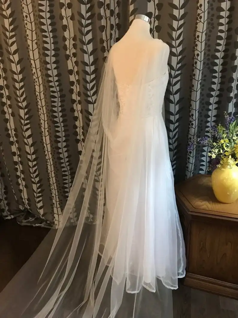 Voile de cape en tulle blanc, blanc cassé, ivoire, noir, champagne, long, 200cm, 250cm, 300cm, 350cm, 400cm, 500cm