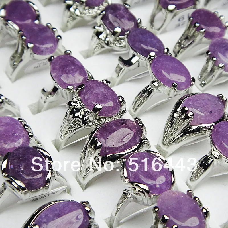 

New Arrival 20pcs Natural Amethyst Stones Fashion Silver Plated Womens Mens Rings Wholesale Jewelry Lots A-022