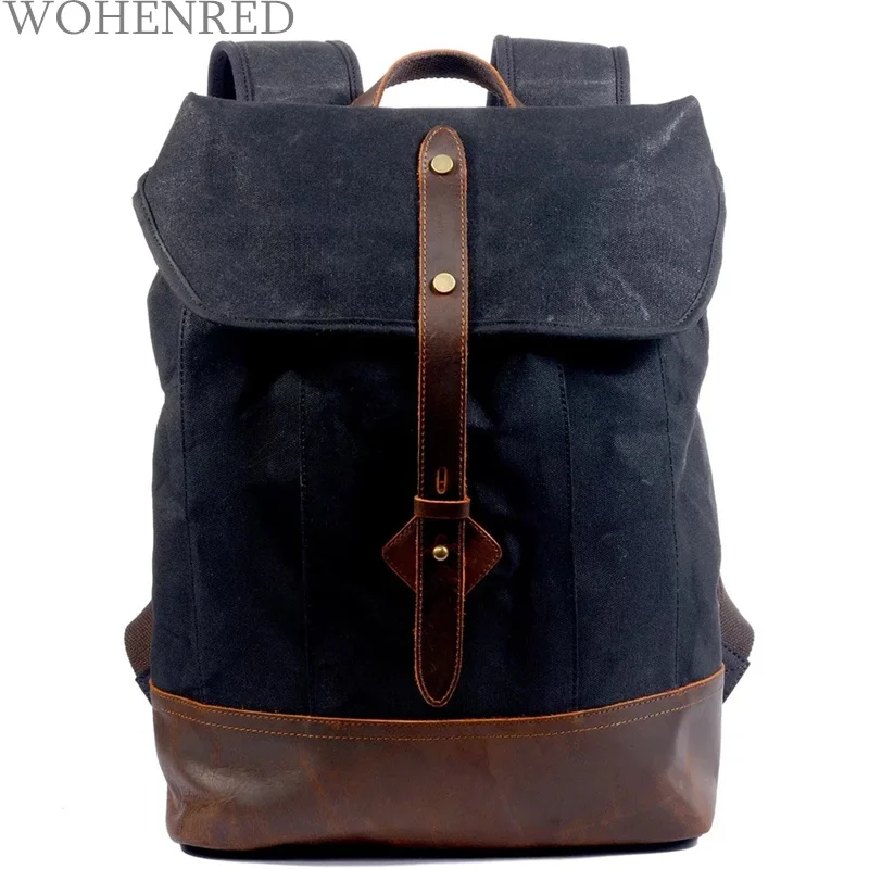 

Brand Designer Vintage Canvas Leather Laptop Backpack for Men School Bag Large Capacity Waterproof Travel Rucksack Male Bagpack