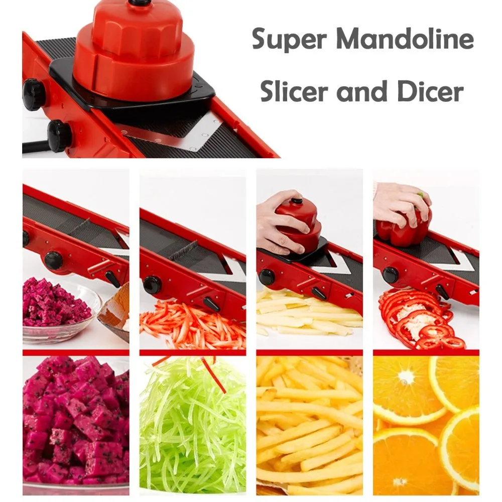 2019 Adjustable V Blade Mandoline Vegetable Slicer and Dicer(Red)