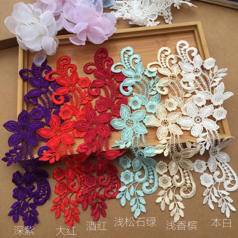 Polyester Embroidery Venise Collar Lace Flowers Neckline Applique, Trim Lace Fabric, Sewing Supplies, 4 PCs/Lot