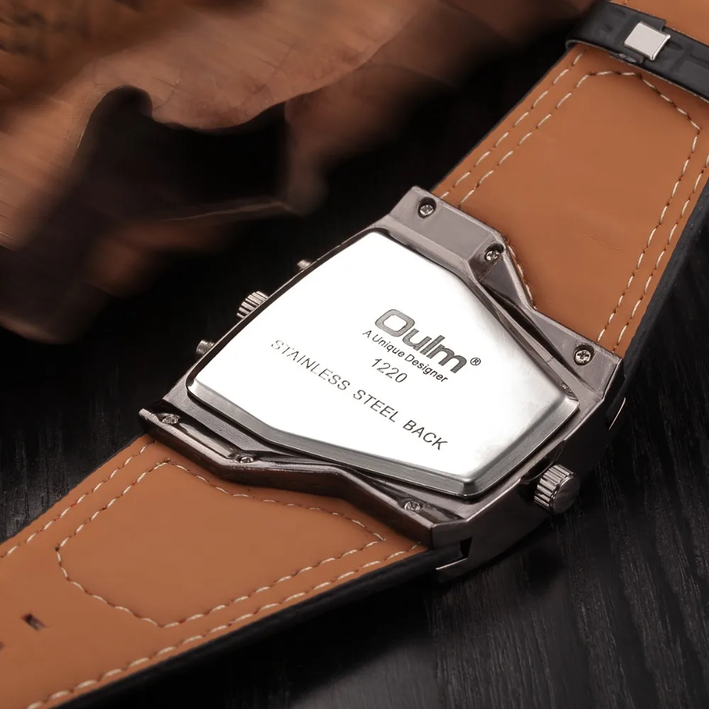 Oulm Watches Top Brand Luxury Military Quartz Watch Unique Multiple Time Zone Leather Strap Male Wristwatch Relogio Masculino