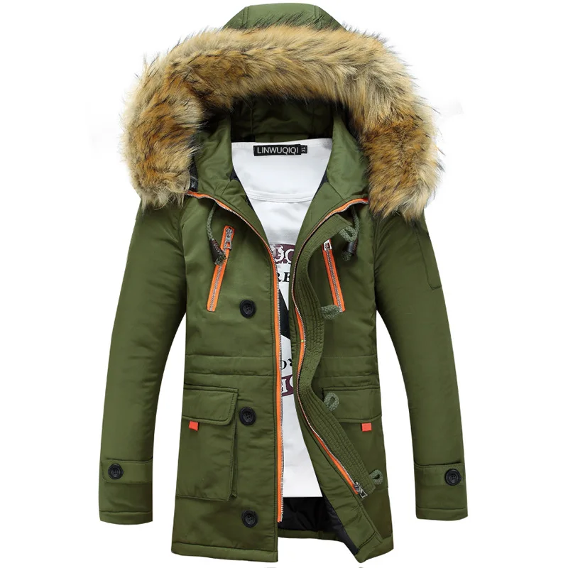 Parkas gruesas con Cuello de piel para hombre, abrigo largo informal de algodón acolchado con capucha, chaqueta de invierno, 2021