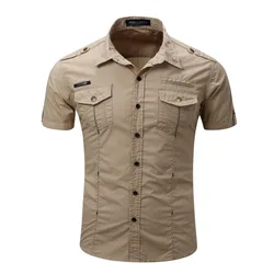 2023 New Arrive Mens Cargo Shirt Men Casual Shirt Solid Short Sleeve Cotton Shirts Multi Pocket Work Shirt Plus Size XXXL