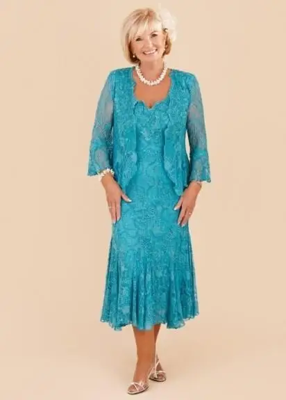 Turquoise Kant Moeder Van De Bruid Jurken Met Wrap Thee Lengte Wedding Party Toga De Los Papa Vestidos De Novia madrinha