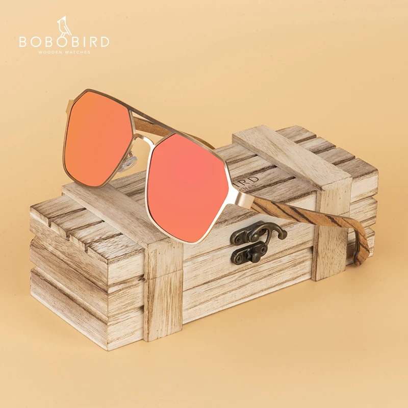 BOBO BIRD Wooden Stainless Steel Sunglasses Women Polarized Sun Glasses Men UV400 in Wooden Box gafas de sol mujer Great Gifts