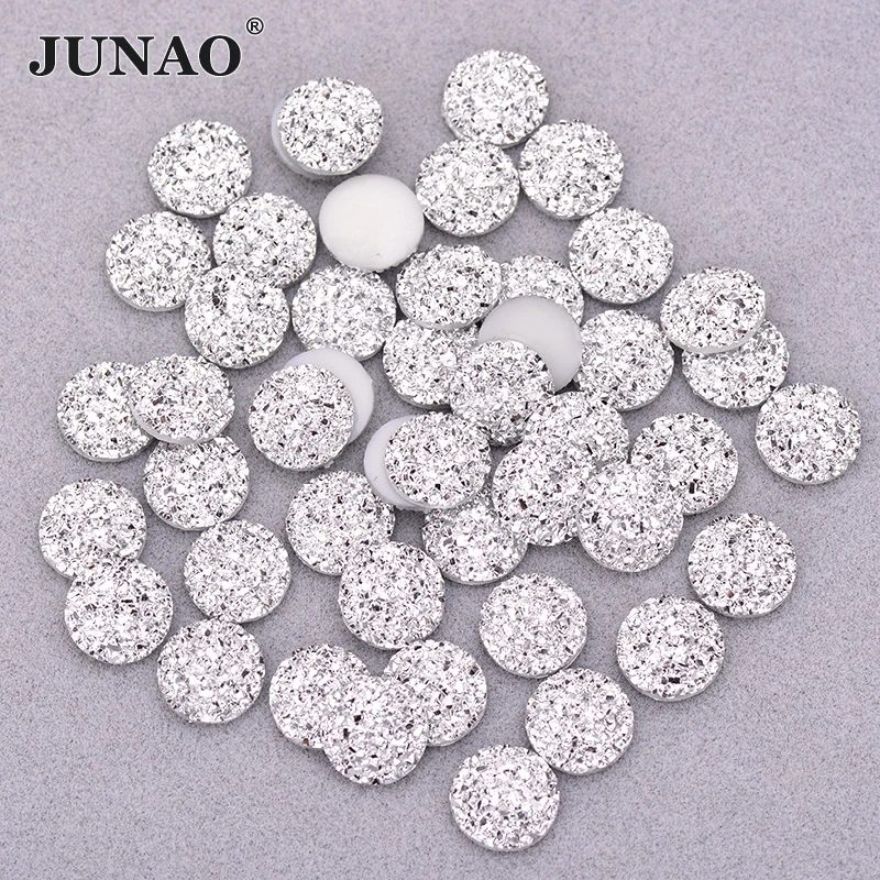 JUNAO 12mm 50Pcs argento lucido rotondo Strass Applique Flatback gemme in resina adesivi in pietra di cristallo Non cucire Strass per la decorazione