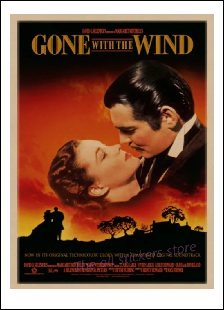 Gone with the Wind Vintage Kraft Paper Movie Poster Home Decoration Wall Decals Art Removable Classic Retro Poster Wall Stickers