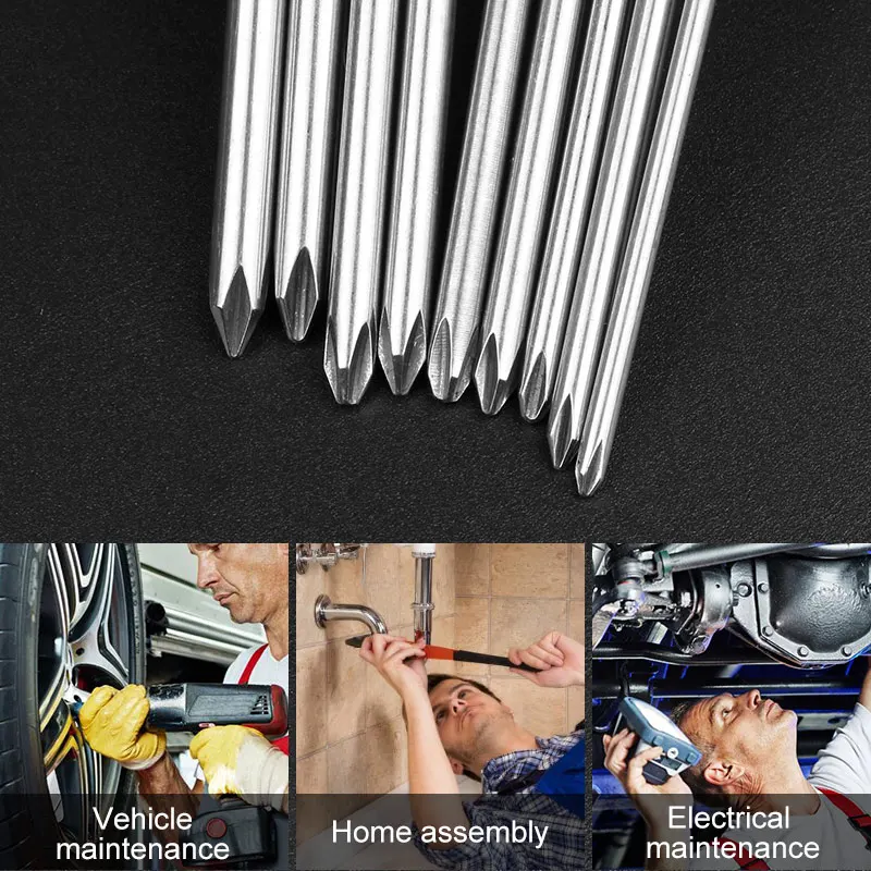 9pcs S2 Alloy Steel 100mm Long Magnetic Hex Screwdriver Bit Set Magnetic Philips Screwdriver Set 1/4 Inch 6.35mm Shank