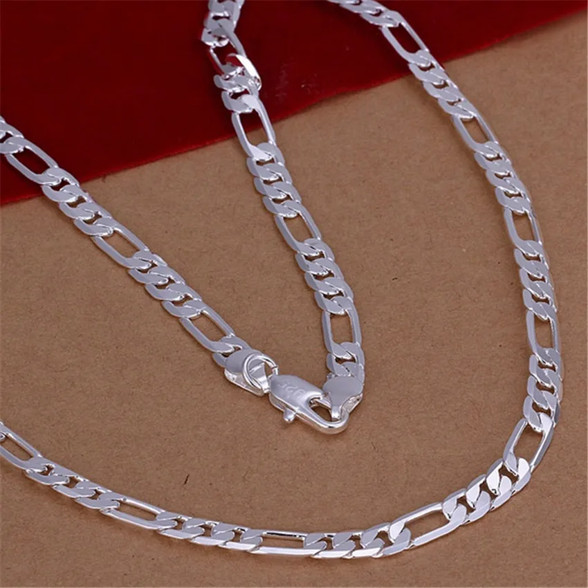 wholesale high quality Mens 6MM flat chain silver color Necklace Fashion Jewelry women men solid chain wedding gift N032