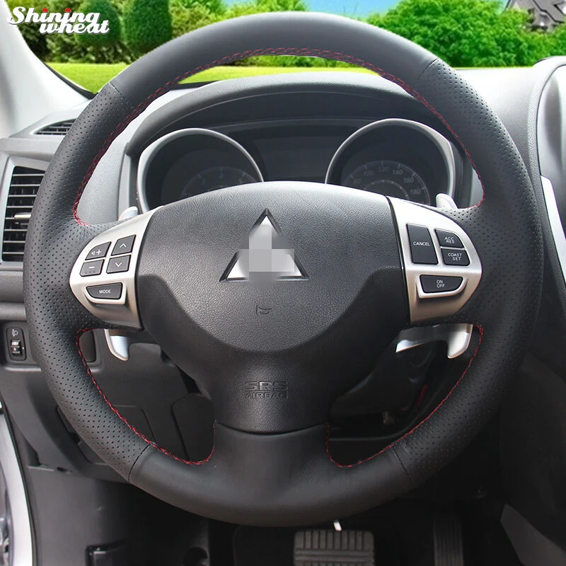 Shining wheat Black Artificial leather Steering Wheel Cover for Mitsubishi Lancer EX 10 Lancer X Outlander ASX Colt Pajero Sport