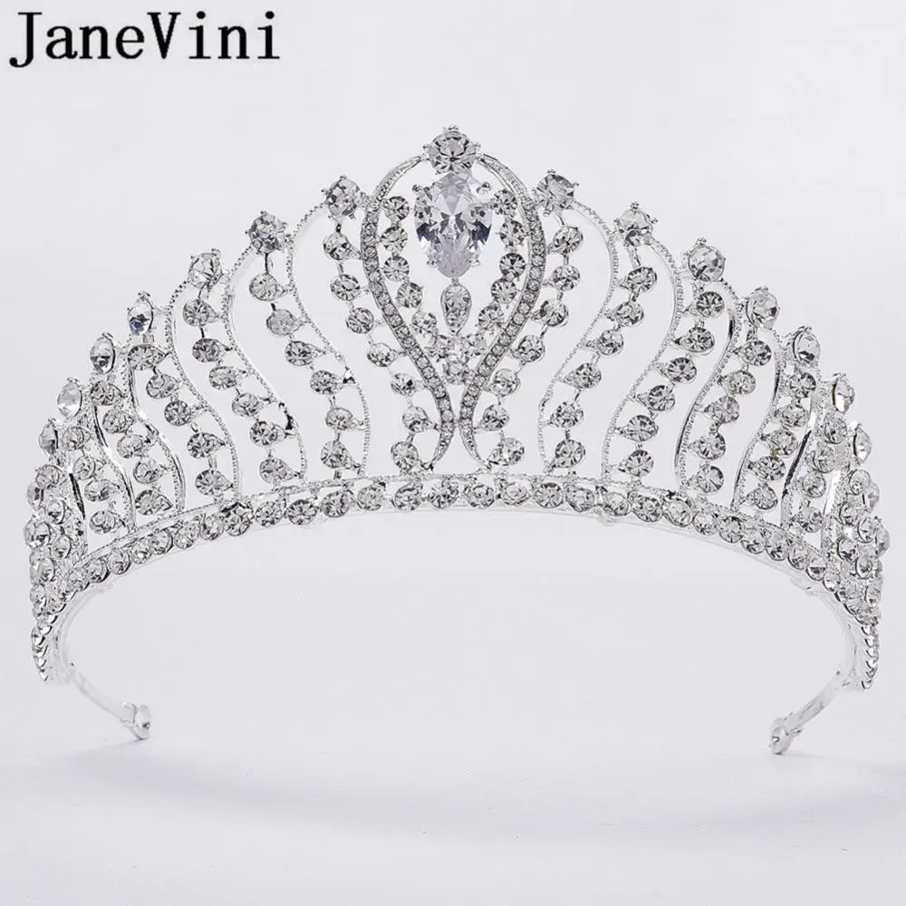 

JaneVini 2019 Silver Crystal Bridal Tarias Wedding Crown Pearl Hairband Bride Rhinestone Metal Headband Hair Wedding Accessories