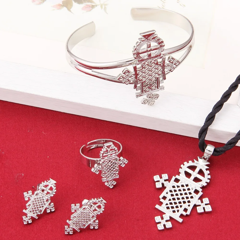 Gold And Silver Plated Ethiopian Baby Cross Jewelry Sets For Teenage Girl Women Nigeria Congo Uganda