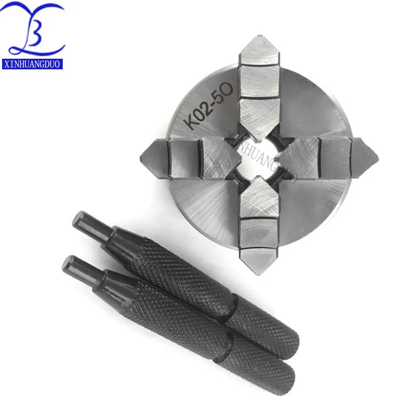 K02-50 50mm 수동 셀프 센터링 M14 스레드 마운트 가역 Jaws 미니 2 "4 Jaw 선반 척 카트리지 + 2pcs 잠금 막대