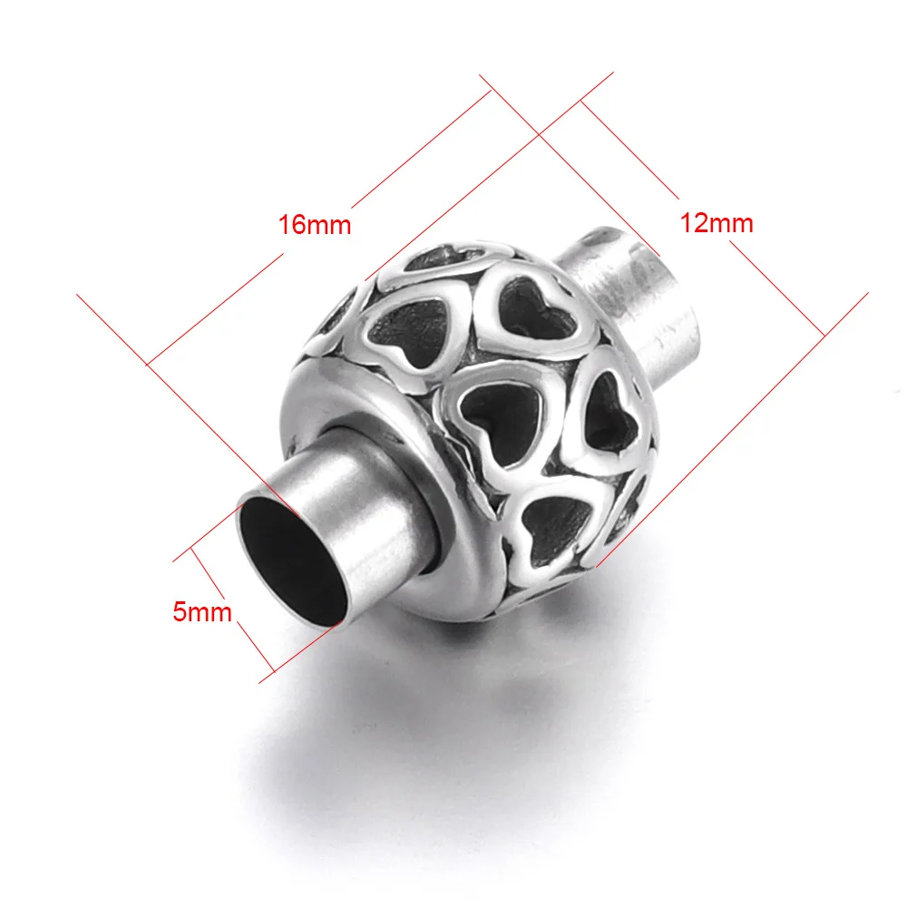Stainless Steel Magnetic Clasp Hollow Heart 5mm Leather Cord Clasps Bracelet Connector Magnet Buckle Jewelry Making DIY Supplies