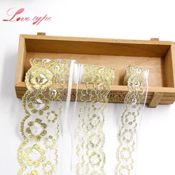 3 Sizes 10Yards Gold Embroidered Lace Ribbon Soft Net Lace Trim Fabric Handmade DIY Sewing Wedding Party Decoration Supplies